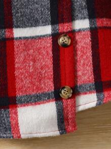 SHEIN 年轻女孩立领泡泡袖 T 恤和格纹印花不对称下摆半身裙 - 紅色 - 查看 5