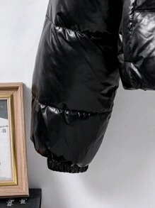 Chaqueta corta negra de cintura alta y suave para adolescentes, apropiada para el uso diario y el ocio - Negro - Ver 4