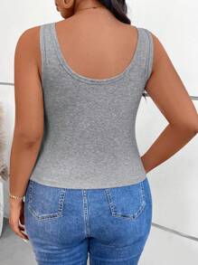 SHEIN VCAY Plus Size Fall/Winter Knit Round Neck Built-In Bra Layering Knit Tank Top