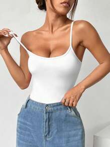 SHEIN EZwear Knitted Sleeveless Bodysuit - White - View 5