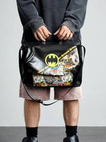 Batman X ROMWE Men Messenger Bag Large Capacity Shoulder Bag Crossbody Bag Laptop Briefcase - Black - View 4