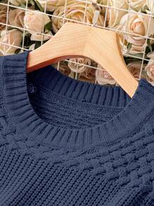 SHEIN LUNE Plus Size Casual Solid Color Round Neck Sweater, Spring & Autumn Knit Pullover Fall Winter - Royal Blue - View 4