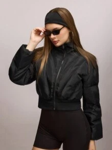 SHEIN SXY Short High Neck Front Open Women Padded Winter Coat Fall Clothes Women
