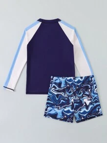 Tween Boys Swimwear With Sleeve Print And Random Printed Lining - Multicolor - View 2