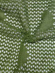 SHEIN Clasi Plus Size Casual Solid Color Hollow-Out Knit Sweater Knit Pullover Fall Winter Outfit - Army Green - View 6