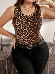 SHEIN LUNE 大码女式夏季豹纹圆领时尚背心紧身衣 - 彩色 - 查看 7