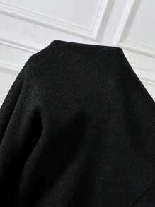 SHEIN CURVE+ Plus Size Clasi Lapel Neck Double Breasted Overcoat In Fall/Winter - Black - View 9