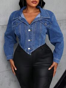 SHEIN SXY Plus Size Sexy Fringed Rhinestone Chain Backless Cropped Denim Jacket