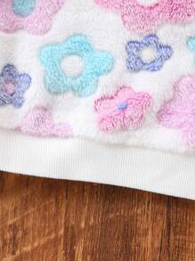 SHEIN Young Girl & Girl Floral Fuzzy Pullover Sweatshirt, Suitable For Pairing With Various Pants, Skirts And Jackets, Versatile And Excellent Cost-Performance, Suitable For Everyday Wear