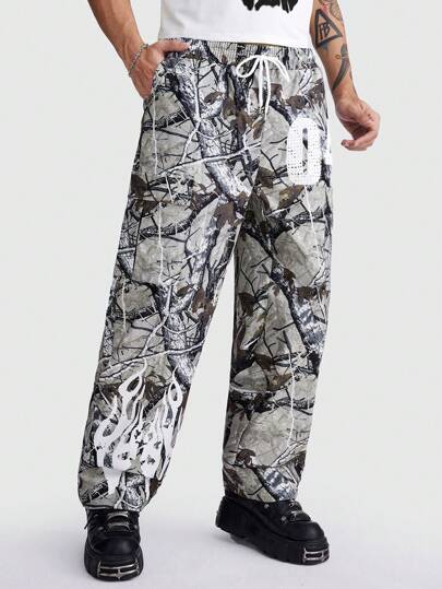 Street Life Men's Casual Branch Print Cargo Pants