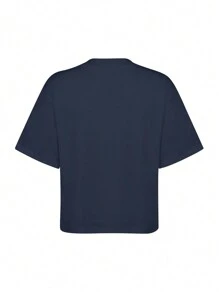 INAWLY Áo thun ngắn tay in số cho nữ - Màu xanh hải quân - Xem 4