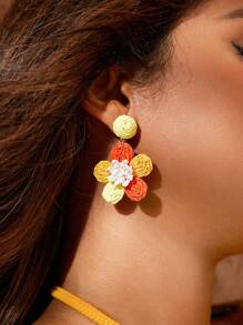 SHEIN VCAY 1pair Bohemian Style Vacation Big Flower Drop Earrings
