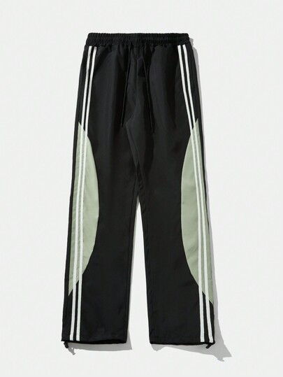 Street Life Men's Casual Contrast Color Stitching Drawstring Waist Pants, School