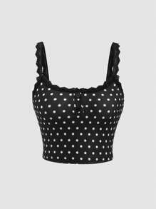 Sweetra Summer Casual Polka Dots Print Lace Trim Camisole