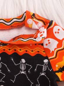 SHEIN 2 pièces Ensemble de pyjama à manches longues en tricot doux avec motif de bébé garçon nouveau-né pour Halloween