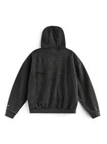 Manfinity RebelGame Sweat-shirt à capuche avec fermeture éclair pour homme, Streetwear tricoté avec Logo de flocon de neige imprimé, surdimensionné, épaules tombantes, pour automne/hiver - Noir - Voir 9