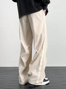 Manfinity EMRG Men's Casual Sweatpants With Side Ribbon Pleated Loose Wide Leg - Beige - View 2