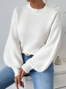 Chiquease Women's Casual Loose Fit Crew Neck Long Sleeve Knitted Pullover  Fall Winter Outfit - White - View 6