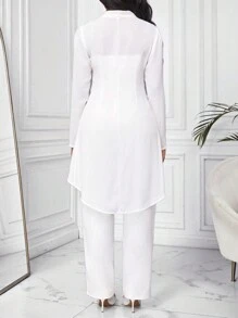 SHEIN Lady 1 件白色燕尾喇叭形女式修身连体裤 - 白色 - 查看 2