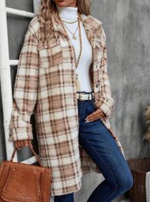 EMERY ROSE Áo khoác dài tay kẻ sọc dáng rộng có nút xuống dành cho nữ - Màu Khaki - Xem 4