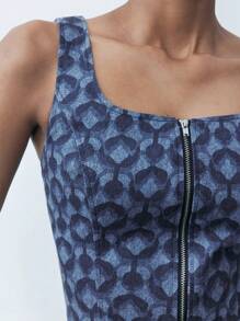 Maija Ladies Summer Geometric Print Zippered Short Fashion Tank Top - Blue - View 7