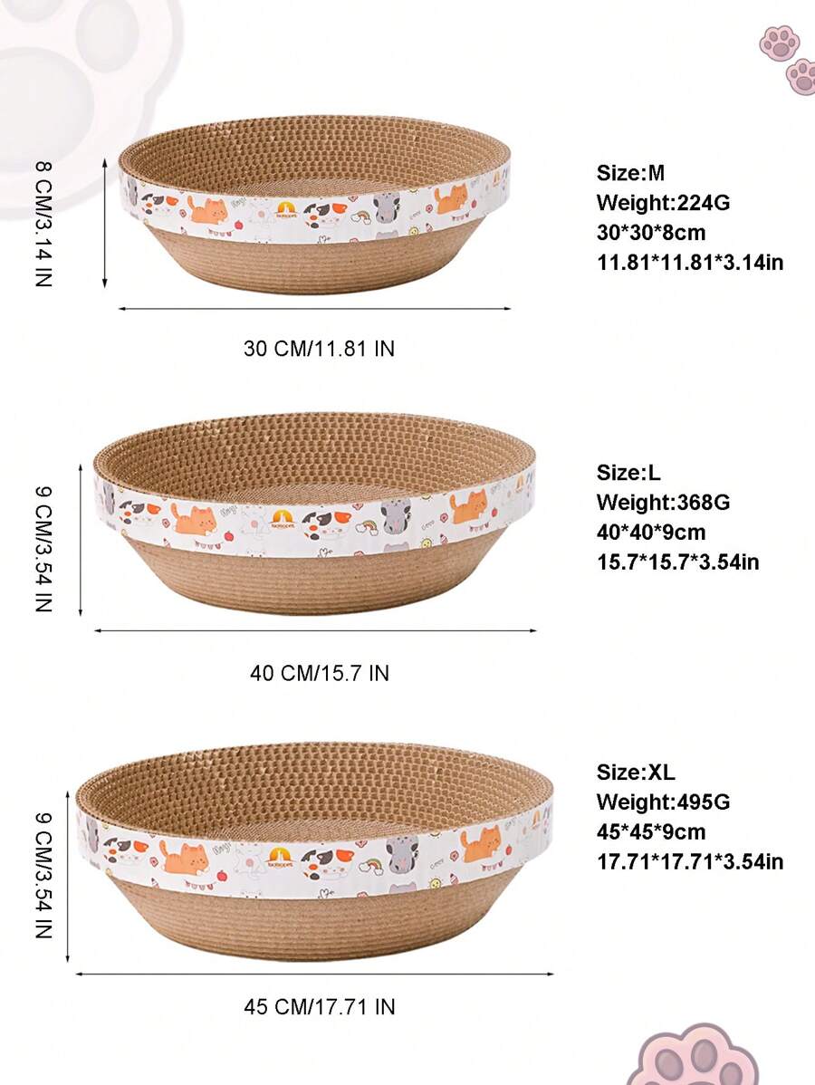 1pc Round Cardboard Cat Bed, Cat Scratching Board, Corrugated Paper Cartoon Design Cat Scratcher,Suitable For Small/Medium/Large Size Cat,M/L/XL Christmas For Holiday Gift Giving