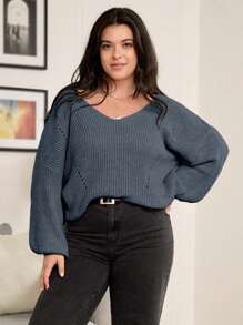Calvaya Suéter de manga larga minimalista de unicolor para mujer de talla grande, para el invierno