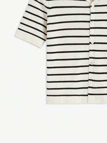 Manfinity VCAY Men's Slim Fit Casual Turndown Collar Short Sleeve Knit Sweater, Suitable For Autumn And Winter - Black and White - View 3