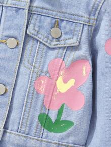 女婴波西米亚风休闲可爱多巴胺色调花卉图案印花，婴儿必备初秋冬季日常时尚单品 - 淺色水洗藍 - 查看 5