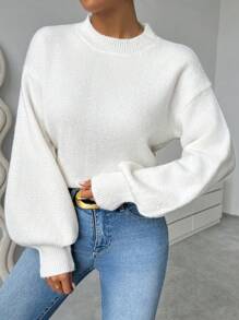 Chiquease Women's Casual Loose Fit Crew Neck Long Sleeve Knitted Pullover  Fall Winter Outfit - White - View 3