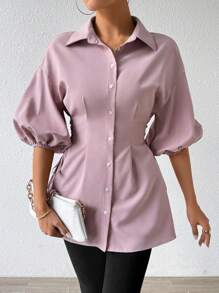 Mulvari Einfarbige Hemd mit Kordelzug, Knopfleiste vorne und Knöpfen an der Seite