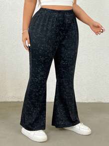 SHEIN EZwear Pantalones sencillos de uso diario con estampado para mujer talla grande