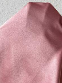 Chiquease Round Neck Pleated Short Sleeve Satin Elegant Shirt - Pink - View 7