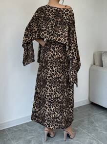 Calvaya Women Leopard Print Hooded Cape Dress Maxi Women Outfit