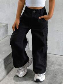 Quần Jeans Ống Thẳng Denim Nhiều Túi Thời Trang Thường Ngày Cho Bé Gái Mới - màu đen - Xem 5