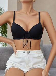 1 Áo lót nâng ngực trơn đơn giản có gọng dành cho nữ - màu đen - Xem 5