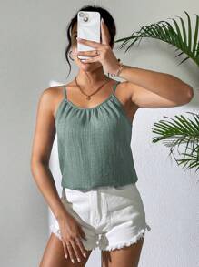 SHEIN LUNE 女士夏季纯色褶皱休闲吊带背心