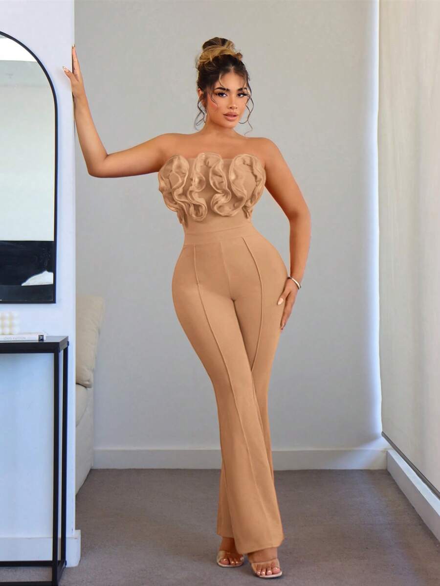 SHEIN SXY Women Romper Ruffle Trim Tight Bust Jumpsuit For Graduation ...