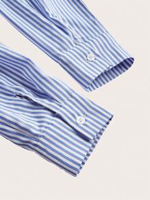 SHEIN Unity Zip-Front Fitted Stripe Shirt Dress For Women - Blue and White - View 4