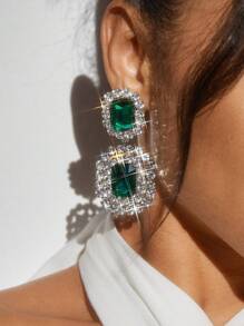 SHEIN SXY 1 Pair Glitzy Geometric Claw Chain Dangle Earrings For Daily Wear - Dark Green - View 1