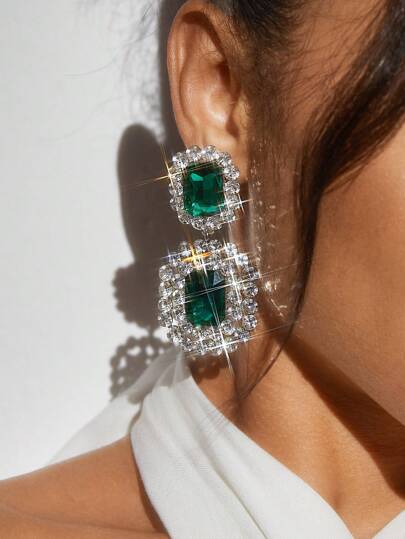 SHEIN SXY 1 Pair Glitzy Geometric Claw Chain Dangle Earrings For Daily Wear