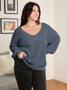 Calvaya Suéter de manga larga minimalista de unicolor para mujer de talla grande, para el invierno