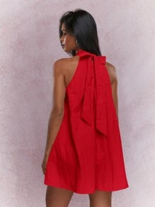 MISSGUIDED Vestido mini de línea A con textura y cuello de halter, vestido de verano lindo para el festival de música, Navidad - Rojo - Ver 2