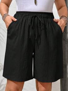 EMERY ROSE Plus Size Women's Summer Black Bermuda Shorts - Black - View 1