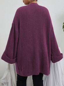 Calvaya 大码休闲宽松长袖开衫，适合冬季 - 紫色 - 查看 2