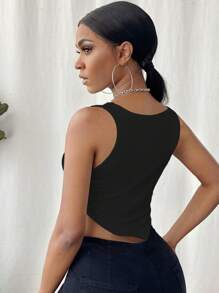 Calvaya Top de tirantes informal de mujer con cuello de pañuelo, bajo asimétrico y unicolor de verano