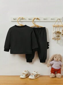 Baby Boy Cute  Textured Graphic Long Sleeve Top And Pants Set, Spring Autumn