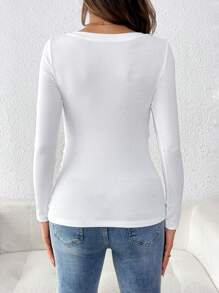 SHEIN Umstands-T-Shirt Einfarbig mit Rundhalsausschnitt, Knopfleiste vorne und langen Ärmeln - Weiss - Übersicht 2
