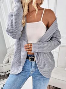 SHEIN LUNE Women's Solid Color Casual Long Sleeve Cardigan - Grey - View 1
