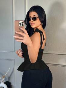 SHEIN SXY 女士夏季优雅纯色腰带 - 黑色 - 查看 2